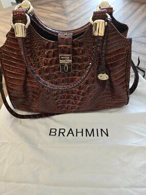 Brahmin Elisa Pecan Melbourne Croc Pattern Handbag